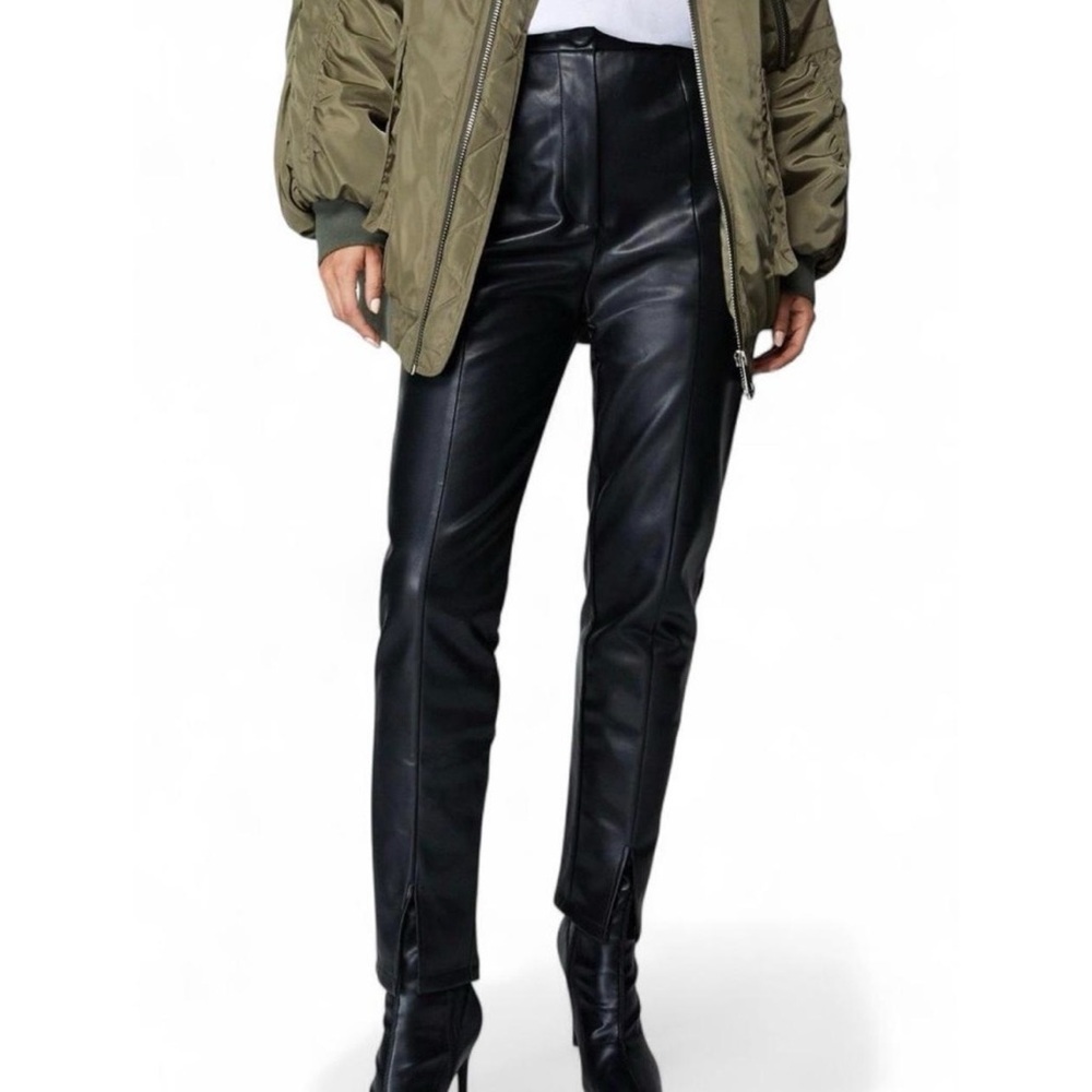 NastyGal Split Front Black Vegan Leather Pants